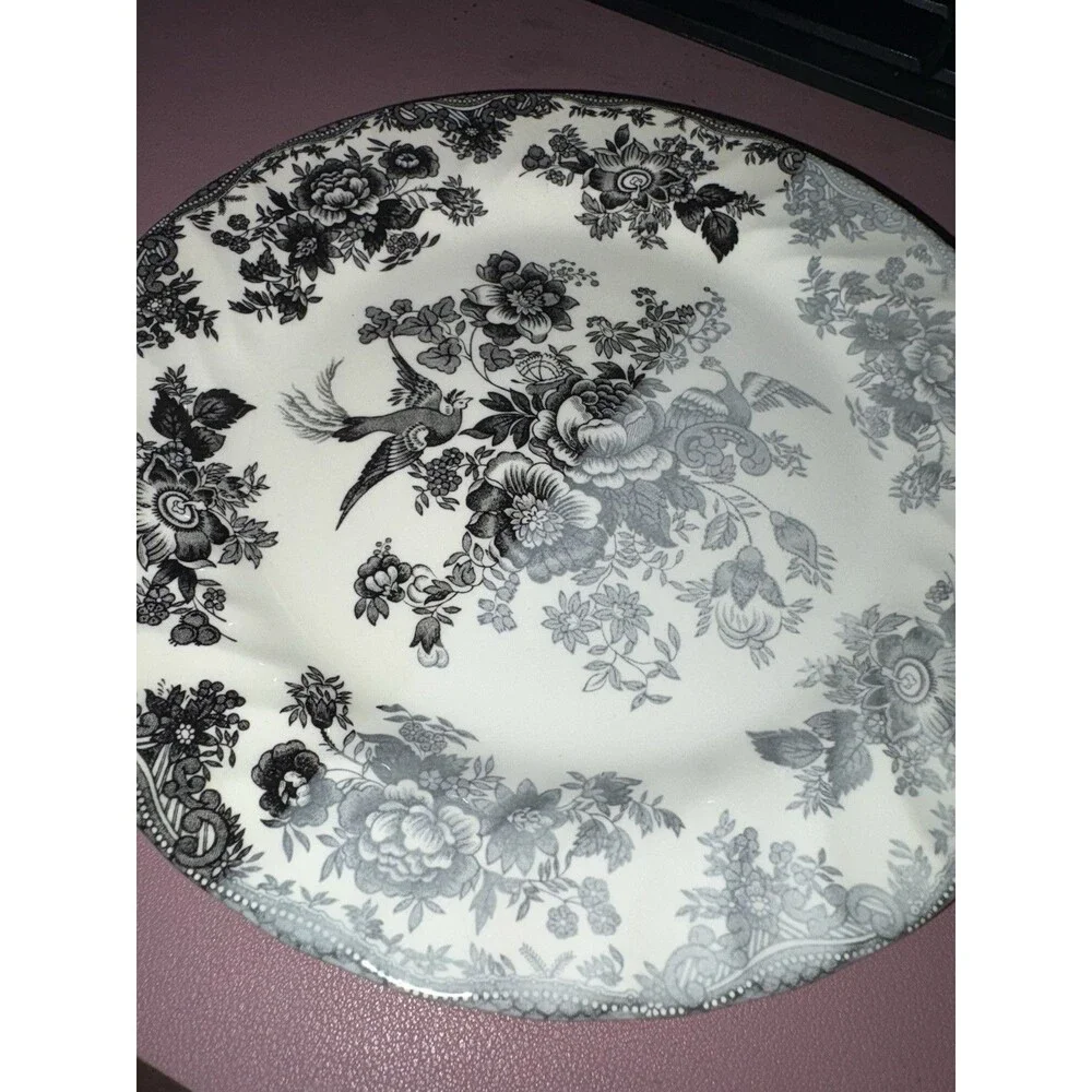 Set Of 4 Royal Stafford Asiatic Pheasant Salad Plates Black & White 8” Rare Fade